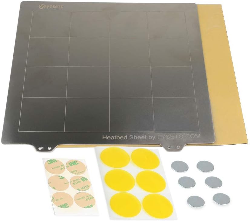 FYSETC 3D Printer Build Plate Heatbed Spring Steel Sheet 200 x 200mm/ 7.8x7.8 inch Printing Hotbed Parts with Circular Magnets for Maker Select Plus V2 Prusa i3 Vinci 1.0 Tarantula I3 Ultimate