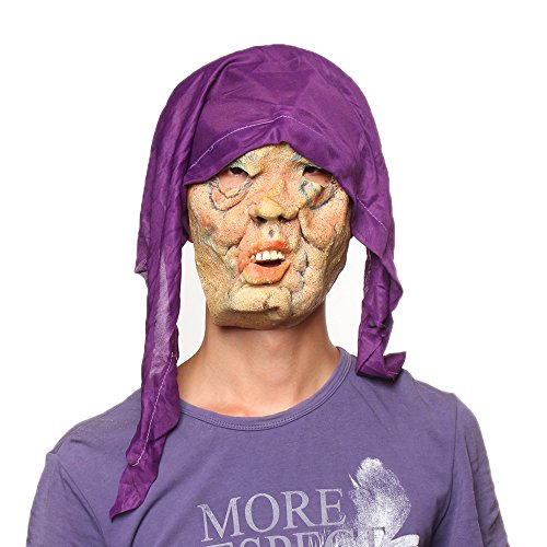 Evil Creepy Witch with Kerchief Scary Halloween Face Latex Mask