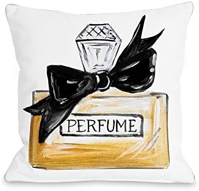 One Bella Casa Bow Perfume/Black Quilted Throw Pillow Cover by Timree Gold, 16"x 16", White/Black