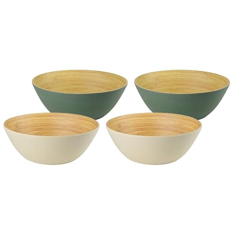 BIOZOYG Bio Bambus Schalen Müslischalen 4er Set 2X Elfenbein 2X Petrol 16 x 6 cm rund 500 ml I Umweltfreundliches Bambus Gesc