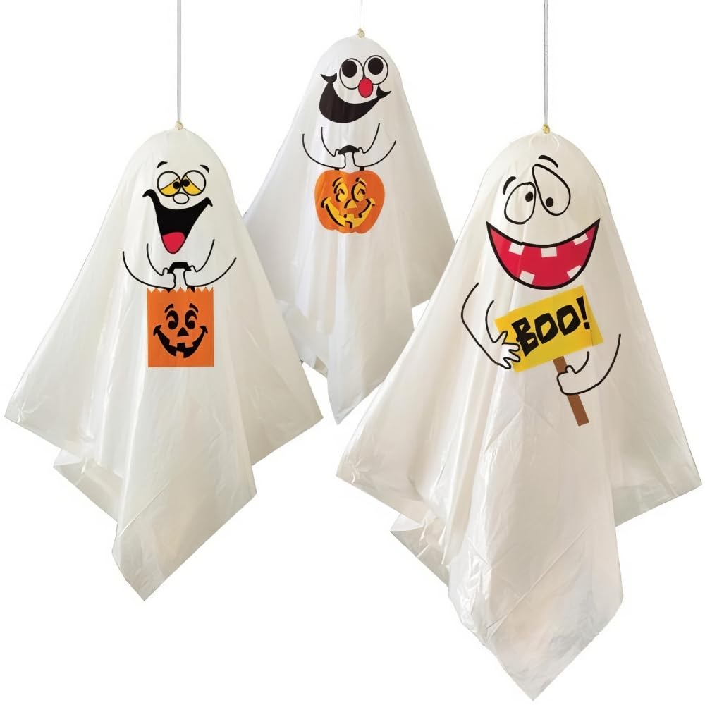 Unique Party 88048 - Ghost Halloween Hanging Decorations, Pack of 3, Assorted Designs, 35"