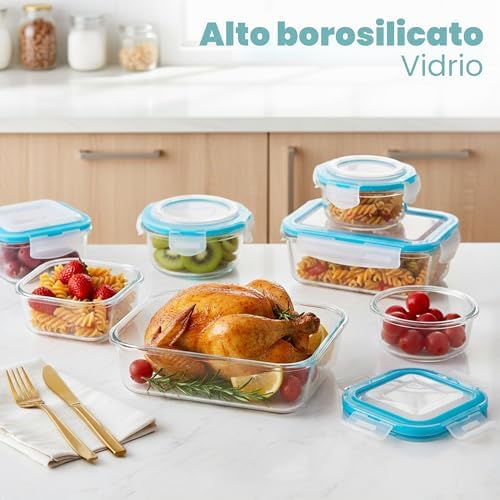 - Recipientes De Vidrio Para Alimentos - Paquete De 9 Recipientes Herméticos Para Alimentos Con Tapas Transparentes - Aptos Para Lavavajillas Y Microondas, Sin BPA