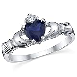 Sterling Silver 925 Irish Claddagh Friendship & Love Sapphire Blue Heart CZ Cubic Zirconia Ring