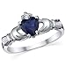 Metal Masters Sterling Silver 925 Irish Claddagh Friendship & Love Simulated Sapphire Blue Heart CZ Cubic Zirconia Ring 9