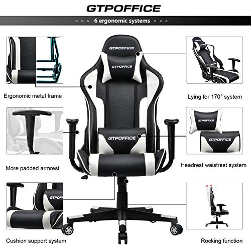 Gaming Chair Racing Style Office Swivel Computer Desk Chair Ergonomic Conference Executive Manager Work Chair PU Leather High Back Adjustable Task Chair (White-1)