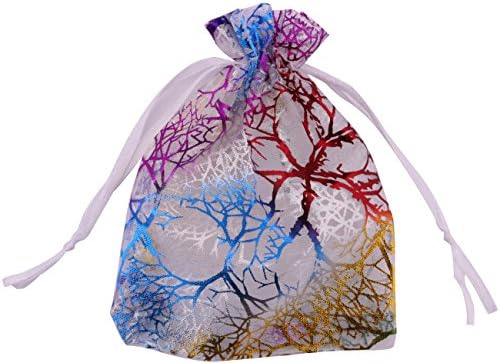 DriewWedding 100PCs Coral Pattern Drawstrings Mesh Organza Gift Candy Bags 9x12cm Wedding Party Favors Jewelry Decorative Pouches (White, 9x12cm/ 3.5"x4.7")