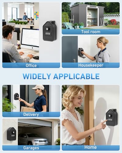 JUYANO Key Box, Large Secured Outdoor Key Box with 4 Code & Emergency Keys Aluminium Alloy Wall Key Box for School Garage Airbnb (Black)