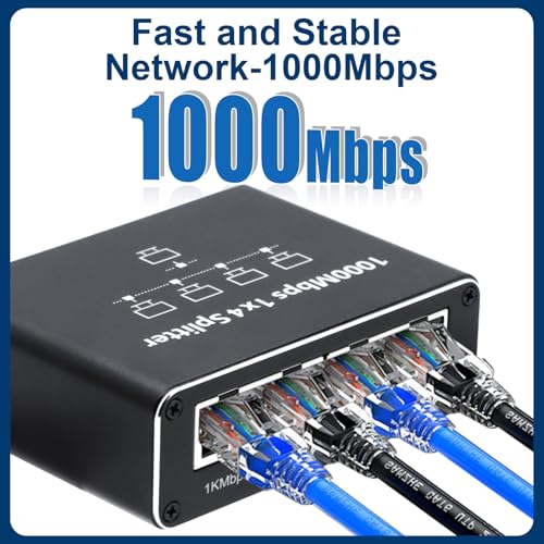 Multiprise RJ45,Switch Ethernet 1 à 4 1000Mbps,Répartiteur Ethernet Gigabit pour Les Ordinateurs, Les Concentrateurs, Les Routeurs | High Speed Fiber RJ45 Hub for Computers, Hubs, Routers
