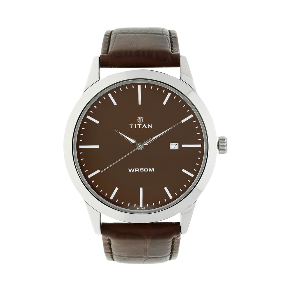 Titan Neo Workwear Mens Quartz Analog Watch - Brown Leather Strap - Brown Metal Face — image 1