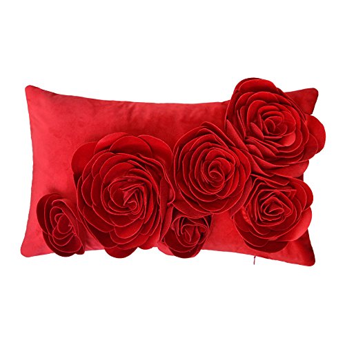 JWH 3D Rose Flower Throw Pillow Cover Decorative Accent Pillow Case Handmade Pillowcase Velvet Cushion Cover Home Bed…