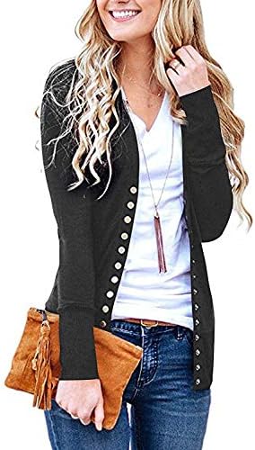Women's S-3XL Solid Button Front Knitwears Long Sleeve Casual Cardigans Charcoal S