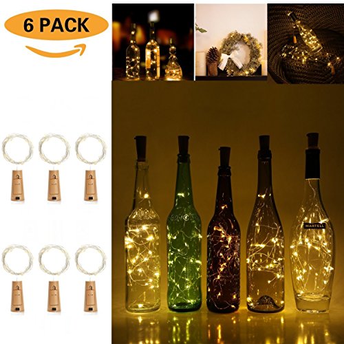 Wine Bottle Cork Lights 6 Packs- Sumaote 2m/7.2ft Copper Wire String Lights 20 LEDs Starry Fairy Light, Battery Powered for Bottle DIY, Party Decor, Christmas,Halloween,Wedding,Night Light(Warm White)