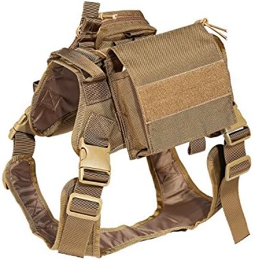 Feliscanis Service Dog Vest Harness Training Tactical Molle Dog Vest with Detachable Patches Pouches Brown Size L