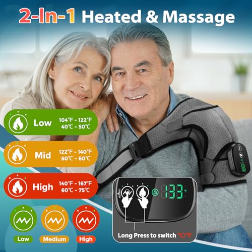 Shoulder Heating Pad, Heated Shoulder Wrap with Massage, Heated Shoulder Brace for Shoulder Vibration, Cordless Shoulder Heating Pads Shoulder Massager with Heat