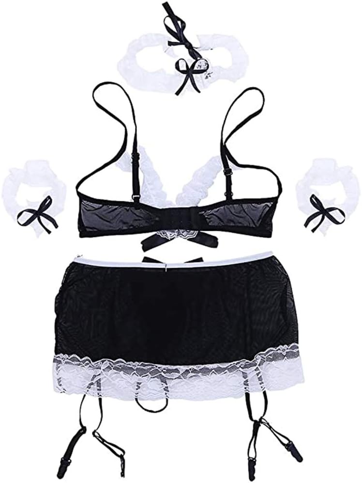 VicSec Sexy Lingerie Outfits Sheer Naughty French Maid Costume Uniform Transparent Lace Fancy Dress For Women Ladies Sex - Image 5