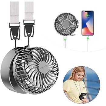 HandFan Battery Operated Necklace Fan with 2600mAh Power Bank & Built-in Make-up Mirror Portable Hands-free Neck Fan 180° Foldable 3 Settings Rechargeable Personal Fan for Travel Outdoor Office(Black)