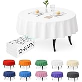 Craft And Party 12 Pack White Plastic Tablecloths, 84 Inch Round Disposable Table Covers, Heavy Duty & Waterproof for Parties, Events, Banquets, White