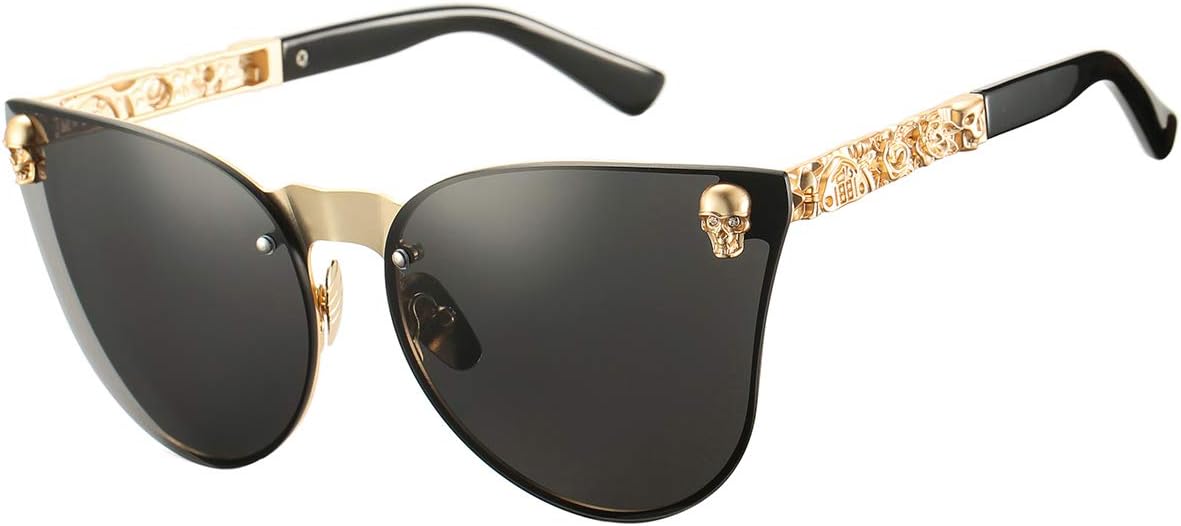 Cat Eye Steampunk Sunglasses Rimless Skull Design Goggles for Women