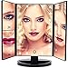 EmaxDesign Vanity Mirror 21 LED lighted Makeup Mirror With Magnification Trifold Touch Screen, USB Charging 180°Free Rotation Table Countertop Cosmetic Mirror (BLACK)