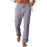 Runcati Mens Casual Pants Drawstring Elastic Waist Lightweight Linen Pants Loose Fit Straight Legs Beach Trousers
