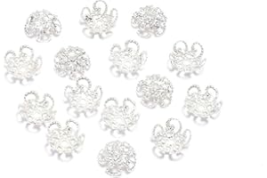 Tiosen 100Pcs Shiny Vintage Filigree, 8mm Silver Flower Bead End Caps Metal Bead Caps for Jewelry Making DIY Bracelet Earrings Arts, Crafts Accessories