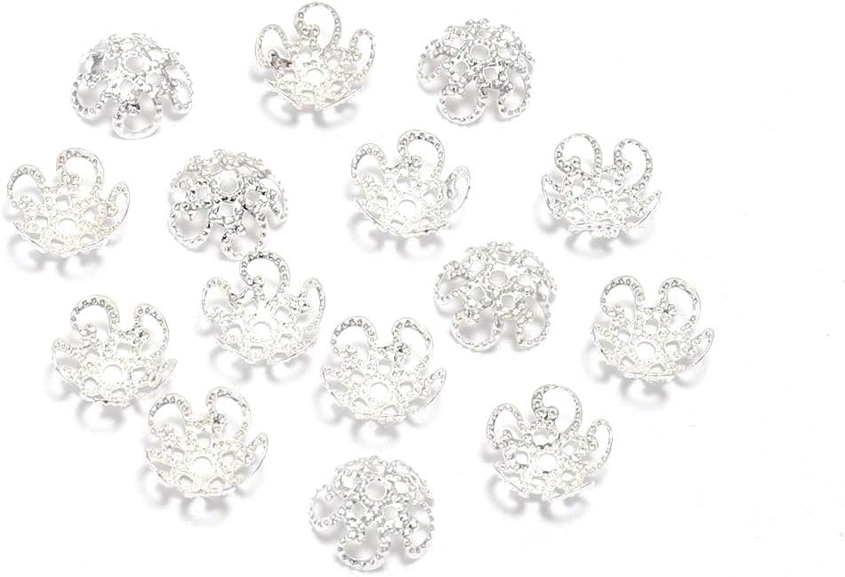 Photo 1 of 100Pcs Shiny Vintage Filigree, 8mm Silver Flower Bead End Caps Metal Bead Caps for Jewelry Making DIY Bracelet Earrings Arts, Crafts Accessories (Sliver)