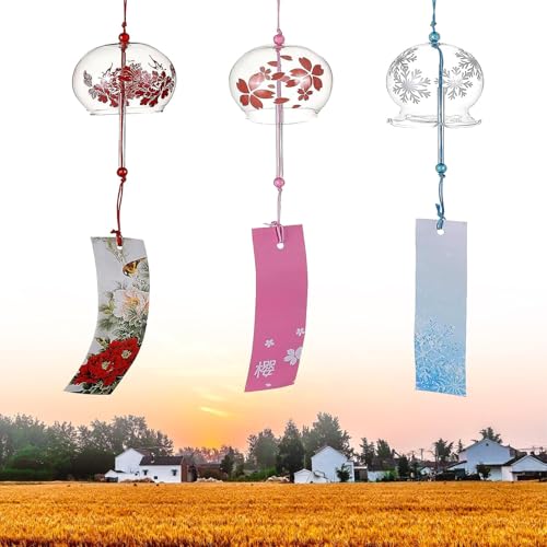 Fahibin 3 Pink Japanese Wind Chimes, Japanese Wind Chimes, Birthday Gift and Home Decoration