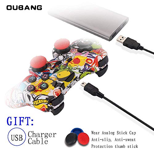 PS3 Controller Wireless Dualshock3 - OUBANG PS3 Remote,Best DS3 Joystick Gift for Kids Bluetooth Gaming Sixaxis Control Gamepad Game Accessories for PlayStation3 with Micro Cable (Street)