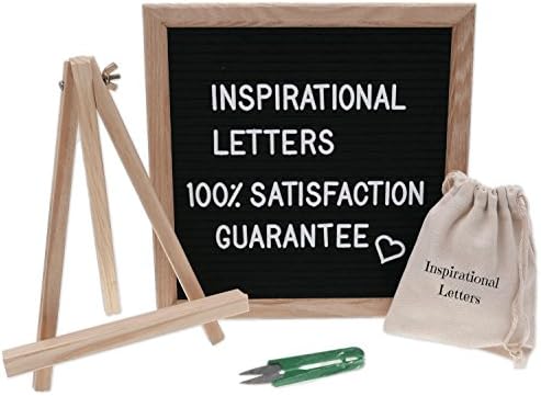Premium Black Felt Letter Board with Emojis 340 Changeable White Plastic Letters Oak Wood Framed 10x10 In.