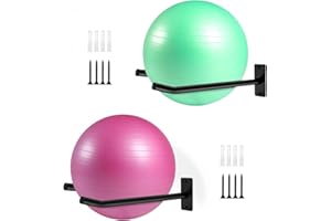 Kastetards 2 Pairs Yoga Ball Racks,Metal Exercise Wall Holder, Gym Garage Ladder Fitness Rack,Metal Storage Rack for Basketba