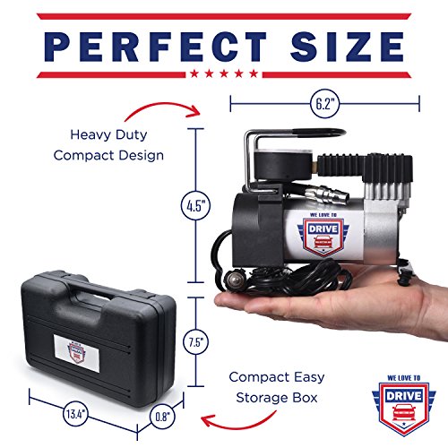 12V DC Best Air Compressor Tire Inflator with Gauge – 150 PSI Portable Air Pump for Car Tires, Trucks & Inflatables – DOUBLE BONUS Tire Puncture Repair Kit & Carry Case – by We Love to Drive - Thumbnail 4
