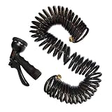 Vhccirt Coil Garden Hose 50ft Heavy-Duty Solid Brass Connectors 8 Function Sprayer Recoil Watering Hose