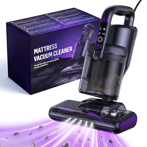 Anti-dust dust vacuum, 14000PA Handheld Vacuum Cleaner with UV-C Light, Hot Air, Ultrasound and HEPA Filter, Vacuum Cleaner for Mattress, Sofa, Upholstery and Carpets, Allergy, Pets and Babies – 4 Metres Cable