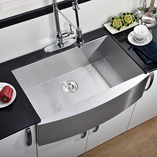 Commercial 36 Inch 304 Stainless Steel Farmhouse Kitchen Sink, Single Bowl 16 Gauge 10 Inch Deep Handmade Undermount Kitchen Apron Sink