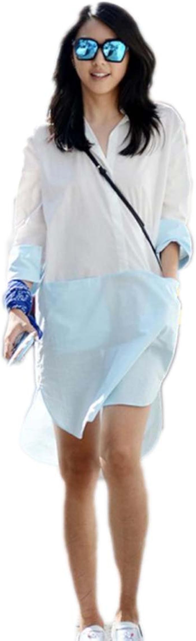 Amazon Co Jp Weheart レディースワンピーススペルカラーダブルポケットカジュアルロングシャツワンピース ホワイトxxl 服 ファッション小物