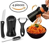 Vegetable Spaghetti / Noodle Maker Set. Includes Ceramic Peeler, Knife and Cleaning Brush. 2 Cutter Sizes. Designed to Spiralizer your vegetables in to spiral veggie pasta.