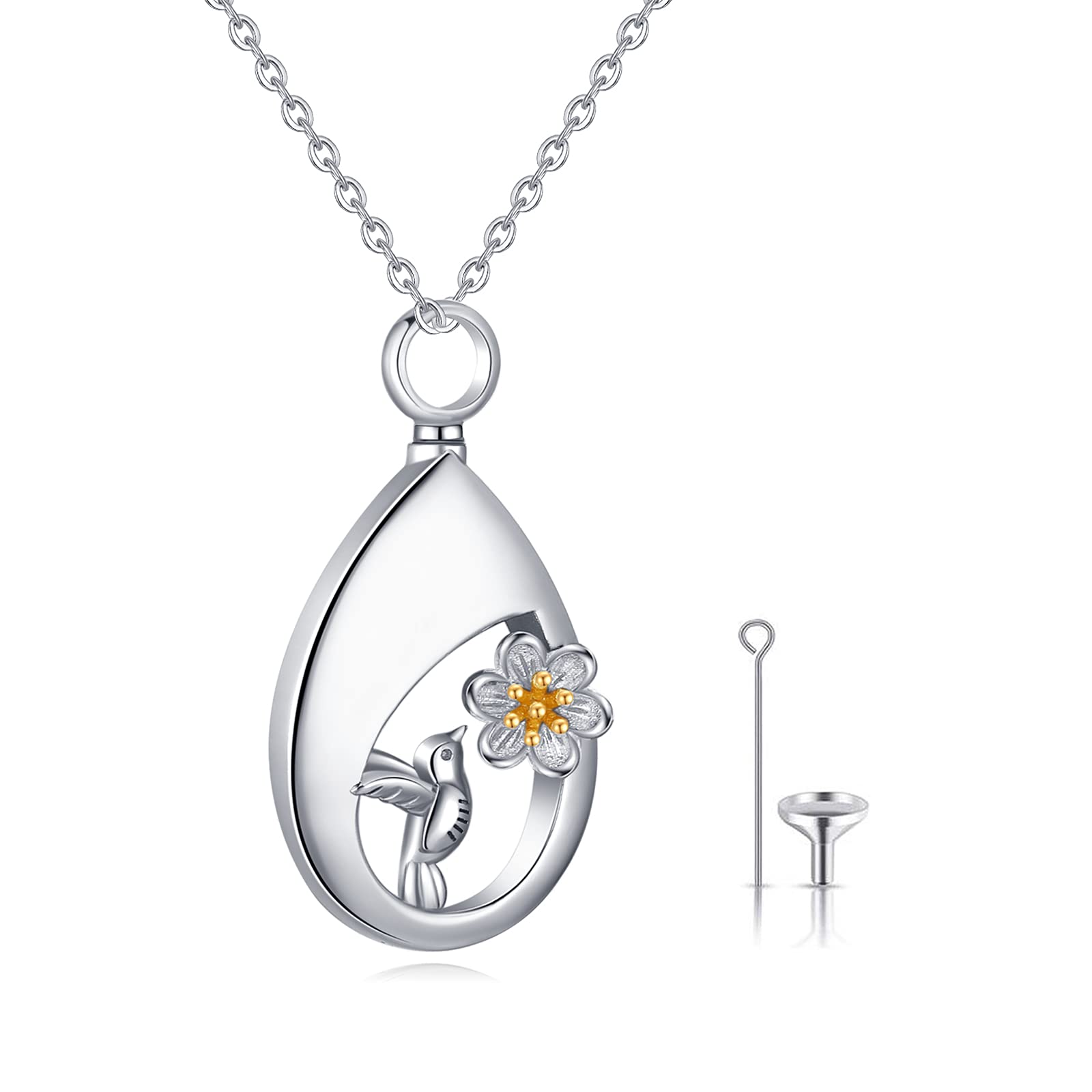 StoryMidir Ashes Jewellery 925 Sterling Silver Hummingbird Ashes Necklace Sunflower Daisy Teardrop Pendant Urn Necklace for Ashes Keepsake Memory Jewellery Gifts for Women Girls Pets