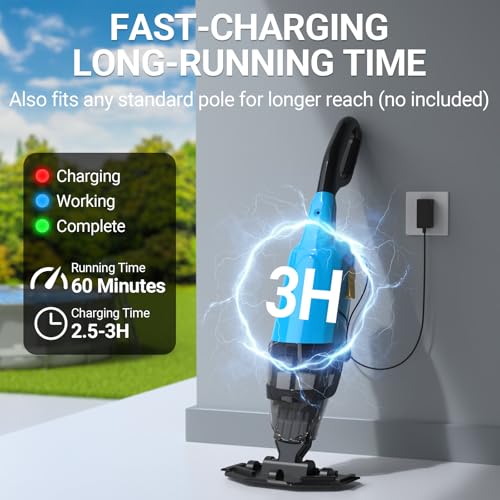Cordless Handheld Pool Vacuum for Above Ground Pool, 18GPM Powerful Suction/87” Extension Pole/60Mins Runtime, Spot Fast Cleaning Pool Vacuum Cleaner for Spas Inground Above Ground Pool Vacuums (Blue)