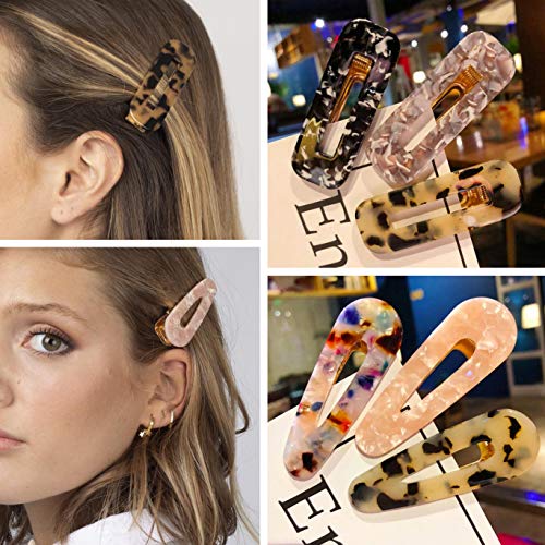 Hair Clips 16 PCS, OYRGCIK 4 PCS Pearls Hair Clips & 12 PCS Acrylic Resin Hair Barrettes Fashion Geometric Alligator Hair Pins for Women Ladies Girls Hair Bows Headwear Styling Hair Tools Accessories