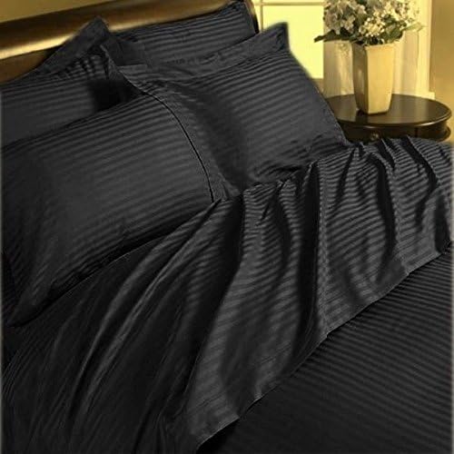Sleepwell Linen Luxury 300 Thread-Count 100% Pima Cotton (+22 Inch) Pocket Depth, 4pcs Queen Sheet Set Black Stripe