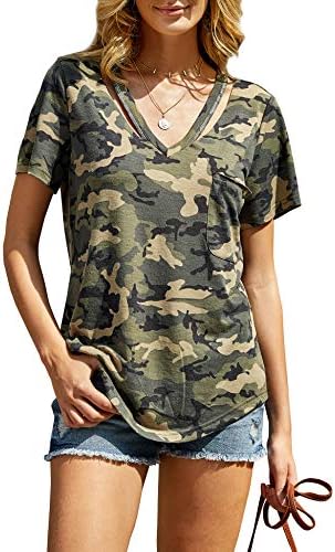 Womens Short Sleeve T-Shirts V Neck Summer Basic Tees Loose Casual Tops