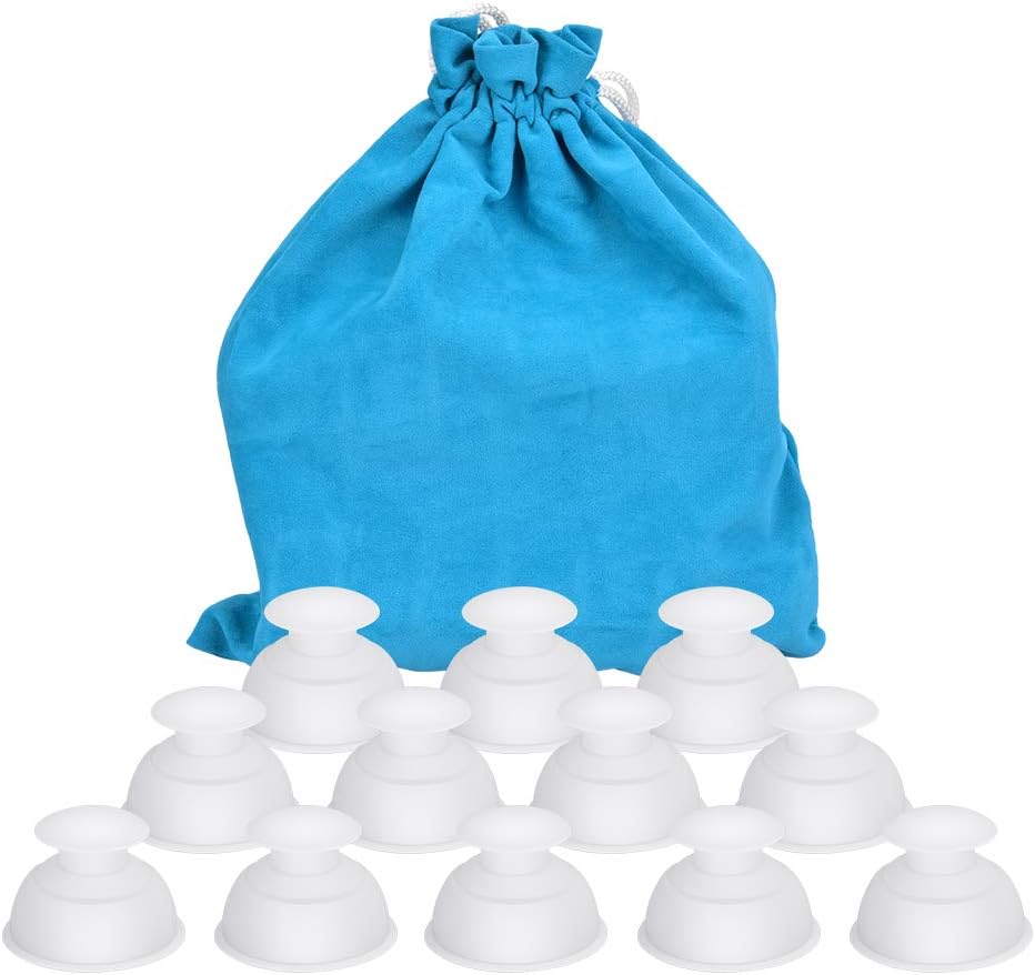 Silicone Cupping Therapy Sets Cups Massage,12pcs Professional Vacuum Cupping Anti Cellulite Suction Cup for Facial Body Massage,Deep Tissue,Myofascial Release,Pain Relief (White)