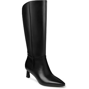 Herrlyn Knee High Boots Women, Wide Calf Boots for Women, Kitten Heel Boot with Side Zipper and Pointed Toe