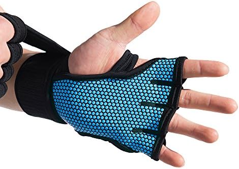 FITONY Cross -Training Professional All-in-one anti-slip strong grip Wrist Wraps for Fitness, WOD, Cycling, Dumbbell, Body building, Weightlifting - Men &amp; Women (Malibu Blue, M)