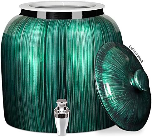 Brio Vertical Stripe Porcelain Ceramic Water Dispenser Crock with Faucet - LEAD FREE (Green Stripe)