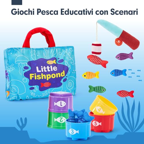 hahaland Montessori Children's Games 1 Year – 22 Pieces Soft Fishing Game, Montessori Educational Toy, 1 2 Years Sensory Baby Gift 12 18 Months