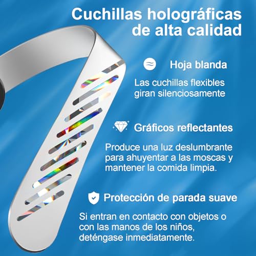 PTHTECHUS Repelente Moscas, Ventilador Repelente Moscas Escritorio, matamoscas con Cuchillas holográficas, Elimina Insectos, Mosquitos, para Interiores y Exteriores, Funciona con Pilas, 4 PCS