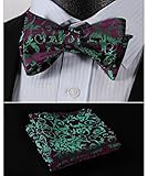 SetSense Men's Floral Jacquard Woven Self Bow Tie Set