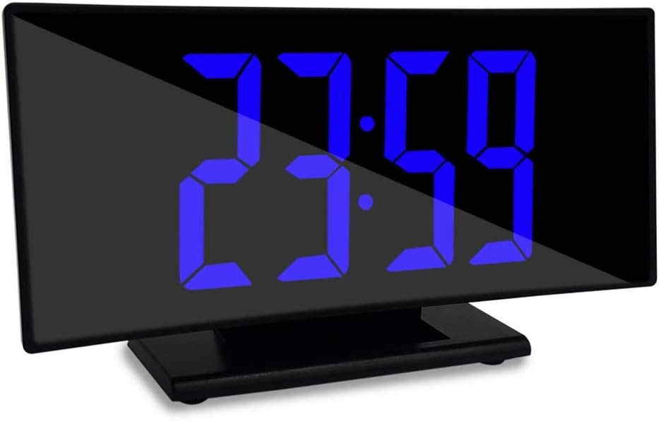 Alarm Clocks Bedside 6.6" Curved Dimmable LED Digital Display 3 Brightness Snooze 12/24H Student Led Desk Clock for Bedroom Living Room Office Travel (Color : Blue Word)