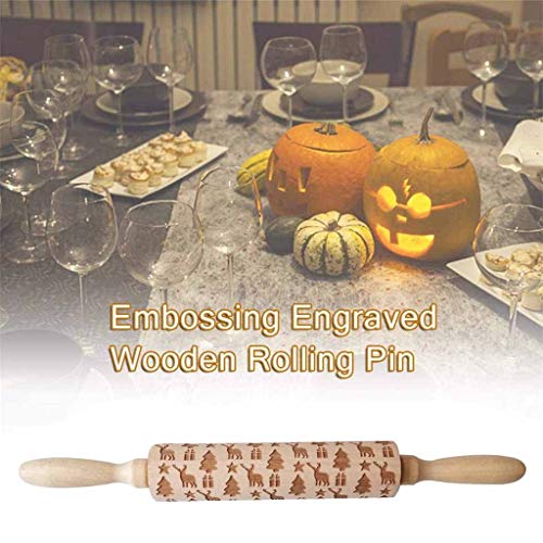 image for Graysky Wooden Christmas Embossed Rolling Pins, 3D Engraved Carved Xma